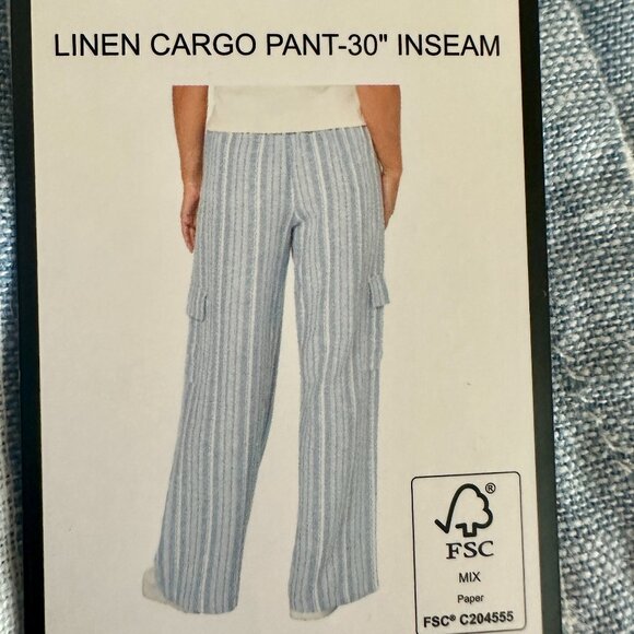 Roxy Women's Linen Blend Cargo Pant Size L Blue Coastal Boho Lightweight (NEW) - Picture 12 of 16